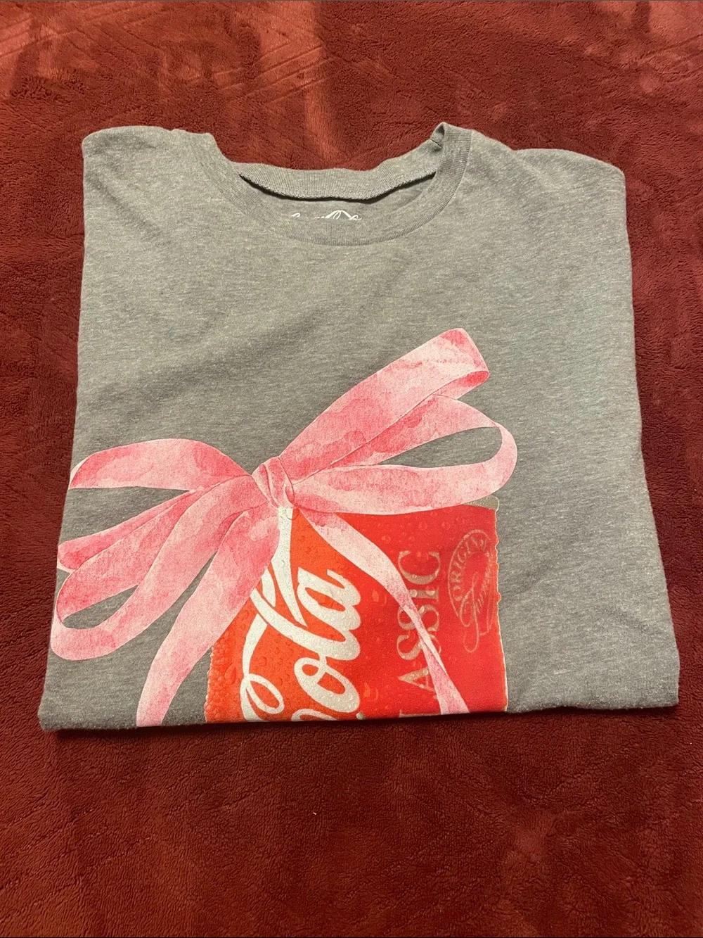 Coca Cola Gray Tee with a Pink Bow Graphic